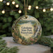 A decorative ornament featuring a scenic landscape of Caledonia State Park, Pennsylvania, with a waterfall and forest in the background.