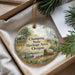 A decorative ornament with a scenic landscape and text that reads "Champog State Heritage Area, Oregon" is displayed in a box with pine branches.