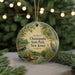A round ornament with a scenic image of Chesequake State Park, New Jersey, featuring a bird, a bridge, and a river.