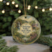 A round ornament with a scenic landscape of Chenango Valley State Park, New York, featuring a waterfall, bridge, and greenery.