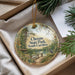A decorative ornament with a scenic image of Cheraw State Park, South Carolina, hanging from a string.