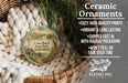 Ceramic ornaments, featuring a ceramic ornament with a landscape scene and a bird, are displayed in a woven basket.