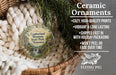 Ceramic ornaments, featuring a detailed image of a scenic mountain landscape, are displayed in a woven basket.
