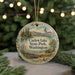 A round ornament with a scenic landscape of Curlew Lake, State Park, and Washington, featuring a bird flying over the lake and mountains in the background.