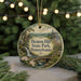 A round ornament with a scenic image of Denton Hill State Park, Pennsylvania, featuring a waterfall, bridge, and trees.