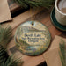 A decorative ornament with a scenic landscape of Devil's Lake State Recreation Area, Oregon, featuring pine trees, a lake, and mountains.