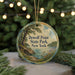 A round ornament with a scenic landscape of a lake, trees, and mountains, along with the text "DEWOLF POINT STATE PARK, NEW YORK".