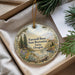A decorative ornament with a scenic landscape and text that reads " Farewell Bend State Recreation Area, Oregon" is displayed in a box with pine branches.
