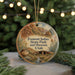 A circular ornament with a scenic illustration of the Fremont Indian State Park and Museum in Utah, featuring a desert landscape with a building and a river.