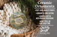 Ceramic ornaments, featuring a detailed illustration of the Frenchglen Hotel State Heritage Site in Oregon, hanging from a wicker basket.