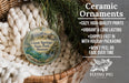 Ceramic ornaments, featuring a scenic image of Giant Springs State Park, Montana, hanging from a wicker basket.