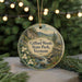 A round ornament with a scenic image of a forest and a stream, featuring the text "Gifford Woods State Park, Vermont".