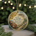 A circular ornament with a picture of a forest and a mountain, along with text that reads "Ginkgo Petrified Forest State Park, Washington".