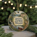 A round ornament with a scenic landscape featuring a waterfall, a canoe, and a forest, along with the text "Governor Thompson State Park, Wisconsin".