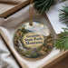 A decorative ornament with a scenic landscape of Granite State Park, Montana, featuring a waterfall, pine trees, and a chipmunk.