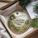 A decorative ornament with a scenic image of Guilford Lake State Park, Ohio, hanging from a string.