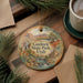 A round ornament with a scenic landscape of Gunlock State Park, Utah, featuring a waterfall and desert scenery.
