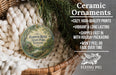 Ceramic ornaments, featuring a detailed illustration of Harpeth River State Park, Tennessee, hanging from a wicker basket.