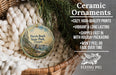 Ceramic ornaments, featuring a scenic landscape of Harris Beach State Park, Oregon, hanging from a wicker basket.
