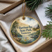 A decorative ornament with a scenic image of Harrison Bay State Park, Tennessee, featuring a lake, dock, and trees.