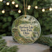 A round ornament with a scenic illustration of Harrison Lake State Park, Ohio, featuring a bird, a gazebo, and a lake surrounded by trees.