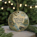 A round ornament with a scenic image of Holliday Lake State Park, Virginia, hanging from a string.