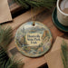 A decorative ornament featuring a scenic landscape of Huntsville State Park, Utah, with a small cabin and a river in the foreground.