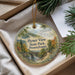 A decorative ornament with a scenic landscape of Hyner View State Park, Pennsylvania, hanging from a string.