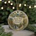 A round ornament with a scenic landscape of Hyner View State Park, Pennsylvania, featuring a bridge, trees, and mountains.