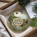A decorative ornament with a scenic image of Jamaica State Park, Vermont, hanging from a string.
