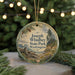 A round ornament with a scenic landscape of Joseph Whidbey State Park, Washington, featuring a sailboat on the water and pine trees in the background.