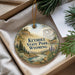 A decorative ornament with a scenic landscape of Keyhole State Park, Wyoming, hanging from a string.