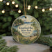 A round ornament with a scenic landscape of Kingsland Bay State Park, Vermont, featuring a house, trees, and a body of water.
