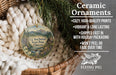 Ceramic ornaments, featuring a scenic landscape of L.L. Stub Stewart State Park, Oregon, hanging from a wicker basket.