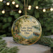 A round ornament with a scenic image of Lake Alma State Park, Ohio, featuring a lake, a dock, and a bird in flight.