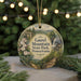 A round ornament with a scenic image of Laurel Mountain State Park, Pennsylvania, featuring a waterfall and a path surrounded by pine trees.