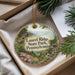 A round ornament with a scenic landscape of Laurel Ridge State Park, Pennsylvania, featuring a bird perched on a branch and surrounded by trees and mountains.