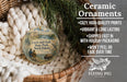 Ceramic ornaments, featuring a design of a buffalo and a scenic landscape, are displayed in a woven basket.