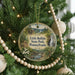 A round ornament hanging on a Christmas tree, featuring a scenic image of Little Buffalo State Park, Pennsylvania.
