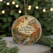 A round ornament with a scenic image of a river, mountains, and fall foliage, along with the text "Lost Maples State Natural Area, Texas".
