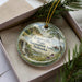 A decorative ornament with a scenic landscape of a lake, mountains, and pine trees, along with text that reads "Louisville, State Recreation Area, Nebraska".