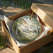 A decorative ornament in a box, featuring a scenic landscape with a waterfall, a person in a boat, and text that reads "Louisville State Recreation Area, Nebraska".