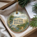 A decorative ornament with a scenic image of Marsh Creek State Park, Pennsylvania, hanging from a string.