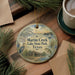 A decorative ornament with a scenic image of Martin Creek Lake State Park, Texas, featuring a bird, a house, and a boat on a lake.