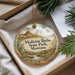 A decorative ornament with a scenic landscape of Medicine Rocks State Park, Montana, hanging from a string.