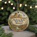 A round ornament with a scenic illustration of Medicine Rocks State Park, Montana, hanging from a string.