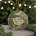 A round ornament with a scenic illustration of Meramec State Park, Missouri, featuring a bridge, trees, and a deer.