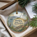 A decorative ornament with a scenic image of Mukilteo State Park, Washington, featuring a lighthouse, a boat, and a bird.