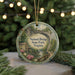A round ornament featuring a scenic image of the Natural Bridge in Virginia, with a wooden bridge and a waterfall in the background.