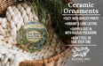 Ceramic ornaments, featuring a New River State Park ornament with a scenic landscape, are displayed in a woven basket.